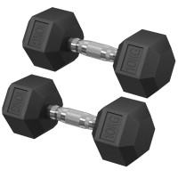 SONGMICS Set gantere hexagonale 2x10 kg, antrenament fitness si forta, 31x11 cm, negru