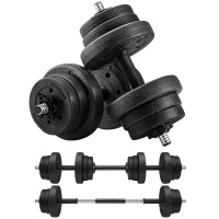 SONGMICS set gantere reglabile 2 in 1, 20 kg, cu bara extensie pentru haltera, discuri cu umplutura beton, negru SONGMICS set gantere reglabile 2 in 1, 20 kg, cu bara extensie pentru haltera, discuri cu umplutura beton, negru