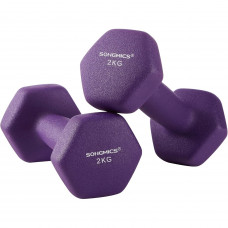 SONGMICS Set gantere hexagonale 2x2 kg, fonta cu invelis neopren, maner ergonomic antialunecare, mov