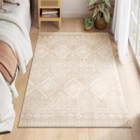 SONGMICS Covor decorativ antiderapant, stil boho, lavabil la masina, 120×170 cm, bej cappuccino SONGMICS Covor decorativ antiderapant, stil boho, lavabil la masina, 120×170 cm, bej cappuccino
