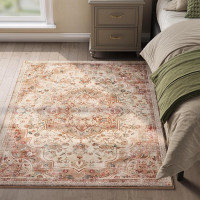 SONGMICS Covor decorativ antiderapant, stil vintage, lavabil la masina, 120×170 cm, bej cappuccino