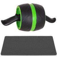 Aparat fitness tip roata pentru abdomene cu covor din spuma, negru verde Aparat fitness tip roata pentru abdomene cu covor din spuma, negru verde
