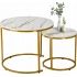 Set 2 masute cafea suprapozabile, MDF si metal, 60x50 cm si 40x40 cm, alb marmura si auriu [7]