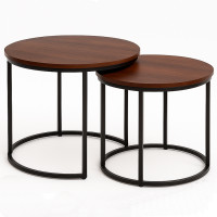 Set 2 masute cafea suprapozabile, MDF si metal, design modern, 60 cm si 50 cm, maro si negru