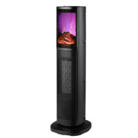 Semineu electric tip coloana cu efect de flacara, 2000W, termostat, 20x20x64 cm, negru