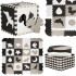 Covor din spuma pentru copii, tip puzzle animale, 52 piese, termoizolant, 150x150 cm, gri negru [6]