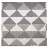 Covor din spuma pentru copii, tip puzzle triunghiuri, 96 piese,186×186 cm, alb gri