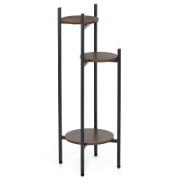 Suport pentru flori, rotund cu 3 polite, structura metalica si MDF, 32x32x81 cm, negru
