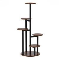Suport pentru flori cu 5 polite din lemn, structura metal verticala, 33x33x86 cm, negru