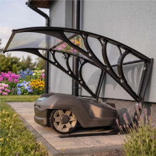 Copertina garaj pentru robot de tuns gazonul, acoperis din policarbonat cu protectie UV, montare pe perete sau pe sol, 100x80 cm, negru Copertina garaj pentru robot de tuns gazonul, acoperis din policarbonat cu protectie UV, montare pe perete sau pe sol, 100x80 cm, negru