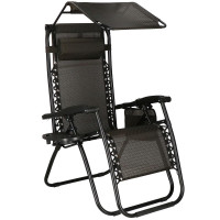 Sezlong pliabil cu parasolar si suport pahare, 77x110x175cm, maro Sezlong pliabil cu parasolar si suport pahare, 77x110x175cm, maro