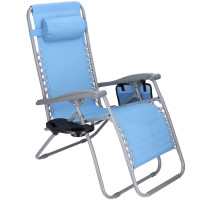 Sezlong scaun pliant plaja sau gradina, Siesta, gravitatie zero, cu tetiera, albastru Sezlong scaun pliant plaja sau gradina, Siesta, gravitatie zero, cu tetiera, albastru