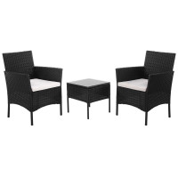 Set mobilier terasa, din tehnorattan, masa cu blat sticla securizata, 2 fotolii cu perne, negru Set mobilier terasa, din tehnorattan, masa cu blat sticla securizata, 2 fotolii cu perne, negru