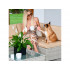 Set mobilier gradina 7 piese, canapea modulara colt L sau U, perne groase, masa cu blat sticla, technoratan, bej [31]
