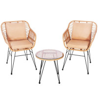 Set mobilier terasa, din tehnorattan, masa cu blat sticla securizata, 2 fotolii cu perne, maro Set mobilier terasa, din tehnorattan, masa cu blat sticla securizata, 2 fotolii cu perne, maro