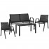 Set mobilier gradina 4 piese, masa cu sticla securizata, 2 scaune si canapea, cadru metalic, negru [19]
