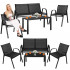 Set mobilier gradina 4 piese, masa cu sticla securizata, 2 scaune si canapea, cadru metalic, negru [20]