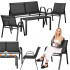 Set mobilier gradina 4 piese, masa cu sticla securizata, 2 scaune si canapea, cadru metalic, negru [21]