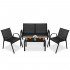 Set mobilier gradina 4 piese, masa cu sticla securizata, 2 scaune si canapea, cadru metalic, negru [31]