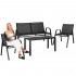 Set mobilier gradina 4 piese, masa cu sticla securizata, 2 scaune si canapea, cadru metalic, negru [5]