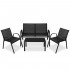 Set mobilier gradina 4 piese, masa cu sticla securizata, 2 scaune si canapea, cadru metalic, negru [32]
