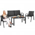 Set mobilier gradina 4 piese, masa cu sticla securizata, 2 scaune si canapea, cadru metalic, negru [6]