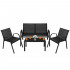 Set mobilier gradina 4 piese, masa cu sticla securizata, 2 scaune si canapea, cadru metalic, negru [8]