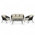 Set mobilier gradina 4 piese cu canapea sofa, 2 fotolii si masa sticla, cadru metalic, negru cu perne bej [2]