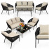 Set mobilier gradina 4 piese cu canapea sofa, 2 fotolii si masa sticla, cadru metalic, negru cu perne bej [3]