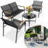 Set mobilier gradina 4 locuri, canapea 2 locuri, 2 scaune si masa rotunda sticla, cadru metalic, 119x71x82 cm, negru [23]
