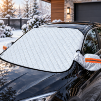 Protectie auto pentru parbriz vara si iarna, parasolar exterior antiinghet si antizapada, cu 6 magneti pentru fixare, oglinzi retrovizoare cu benzi re