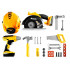 Set unelte pentru copii cu bormasina, fierastrau, casca luminata si vesta de constructor, 29x27x21 cm [13]