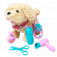 Catel interactiv pentru copii cu sunete, mers, melodii, lesa si accesorii de ingrijire, 23x12x21 cm, bej