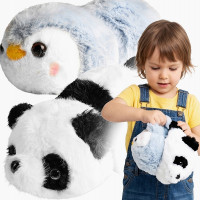 Jucarie de plus reversibila 2 in 1 Panda si Pinguin, transformabila prin intoarcere pentru 2 personaje intr-o singura jucarie, material moale si pufos