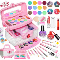 Trusa de machiaj pentru copii cu 3 niveluri, accesorii make-up si unghii, 17x12x14 cm, roz Trusa de machiaj pentru copii cu 3 niveluri, accesorii make-up si unghii, 17x12x14 cm, roz