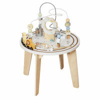 Masuta interactiva din lemn pentru copii cu labirint si jocuri motorii, 54 cm, multicolor