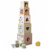 Cuburi educative din lemn 5 piese cu forme geometrice, 48 cm, multicolor Cuburi educative din lemn 5 piese cu forme geometrice, 48 cm, multicolor