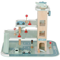 Parcare auto din lemn 3 niveluri cu lift si heliport, 48x36x37 cm, multicolor