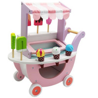 Carucior de inghetata din lemn cu accesorii si roti, 41x24x44 cm, multicolor