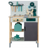 Banc de lucru pentru copii din lemn cu unelte si accesorii, 56x31x86 cm, multicolor