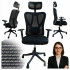 Scaun birou ergonomic, reglabil, cu suport lombar si tetiera, plasa mesh, maxim 120 kg, 50x50x126 cm, negru [5]