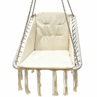 Scaun patrat tip leagan suspendat cu perna pentru casa sau gradina, 60x65x115cm, bej Scaun patrat tip leagan suspendat cu perna pentru casa sau gradina, 60x65x115cm, bej