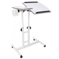 Masuta laptop reglabila cu 2 blaturi acrilice, pe roti cu blocare, 60-90 cm, alb perlat Masuta laptop reglabila cu 2 blaturi acrilice, pe roti cu blocare, 60-90 cm, alb perlat