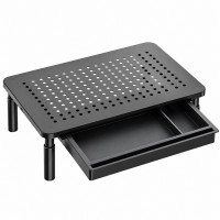Suport multifunctional reglabil pentru laptop, monitor si imprimanta, cu 3 trepte de ajustare a inaltimii, sertar integrat pentru depozitarea accesori