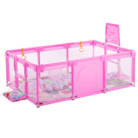 Tarc loc de joaca XXL pentru copii sau bebe, material textil, roz, 230x122x62cm
