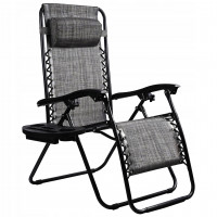 Sezlong pliabil pentru gradina cu tetiera, cadru metalic, suport pahare, maxim 120 kg, 174x65x112 cm, gri Sezlong pliabil pentru gradina cu tetiera, cadru metalic, suport pahare, maxim 120 kg, 174x65x112 cm, gri