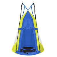 Leagan tip cuib Sersimo, 90cm, 2 in 1 cu cort de protectie, 100 kg, Albastru Galben Leagan tip cuib Sersimo, 90cm, 2 in 1 cu cort de protectie, 100 kg, Albastru Galben