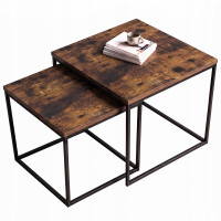 Set 2 masute de cafea tip cuib pentru living, design loft industrial cu cadru metalic, utilizare impreuna sau separat, suprapunere pentru economisirea Set 2 masute de cafea tip cuib pentru living, design loft industrial cu cadru metalic, utilizare impreuna sau separat, suprapunere pentru economisirea