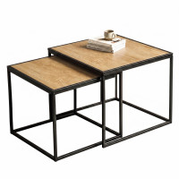 Set 2 masute de cafea tip cuib pentru living, design loft industrial cu cadru metalic, utilizare impreuna sau separat, suprapunere pentru economisirea Set 2 masute de cafea tip cuib pentru living, design loft industrial cu cadru metalic, utilizare impreuna sau separat, suprapunere pentru economisirea