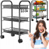Raft metalic mobil tip carucior pentru bucatarie, 3 polite si 4 agatatori, negru, 44x26x64cm [3]